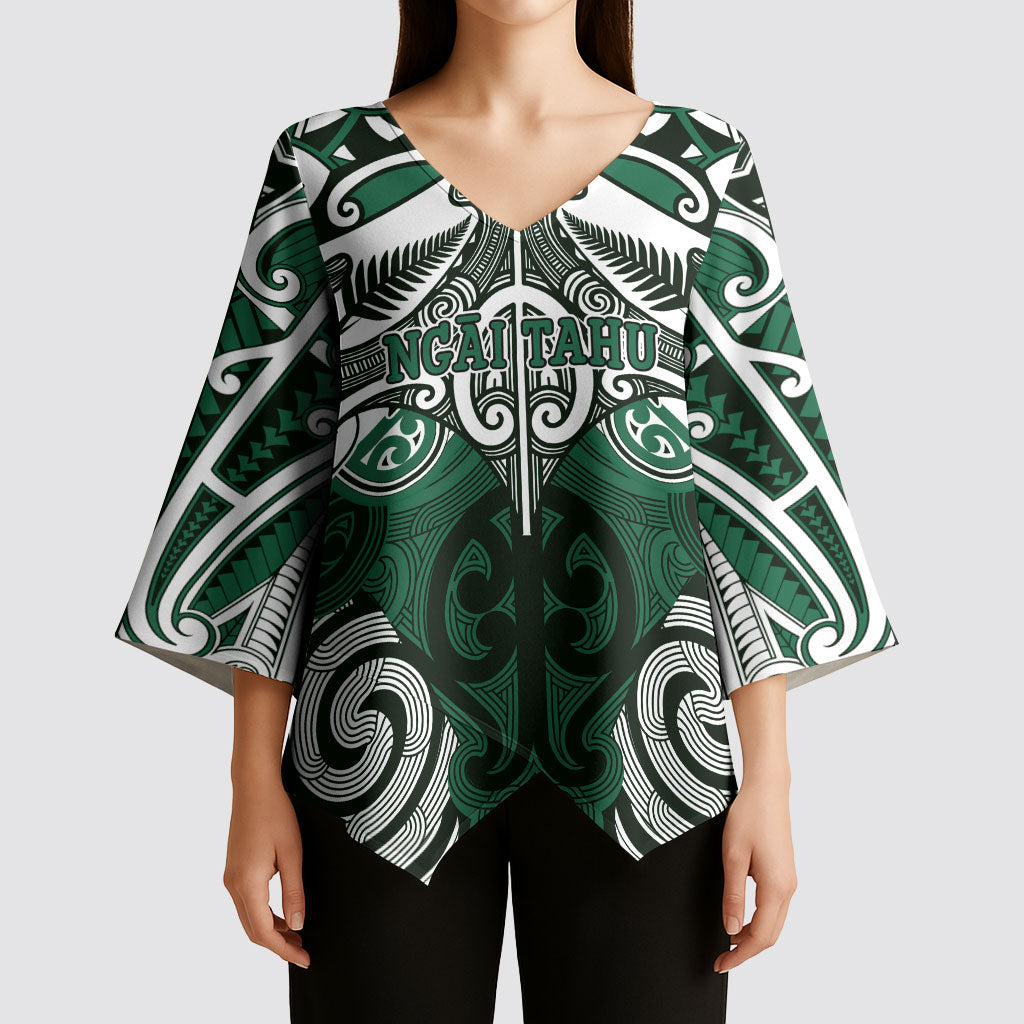 Personalised Maori Ngai Tahu Kimono Sleeve Blouse Silver Fern Kowhaiwhai Art