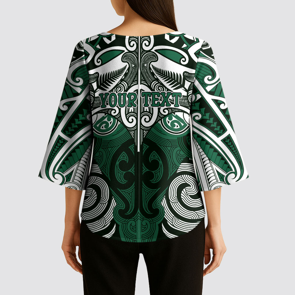 Personalised Maori Ngai Tahu Kimono Sleeve Blouse Silver Fern Kowhaiwhai Art