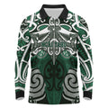 Personalised Maori Ngai Tahu Long Sleeve Polo Shirt Silver Fern Kowhaiwhai Art