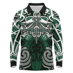 Personalised Maori Ngai Tahu Long Sleeve Polo Shirt Silver Fern Kowhaiwhai Art