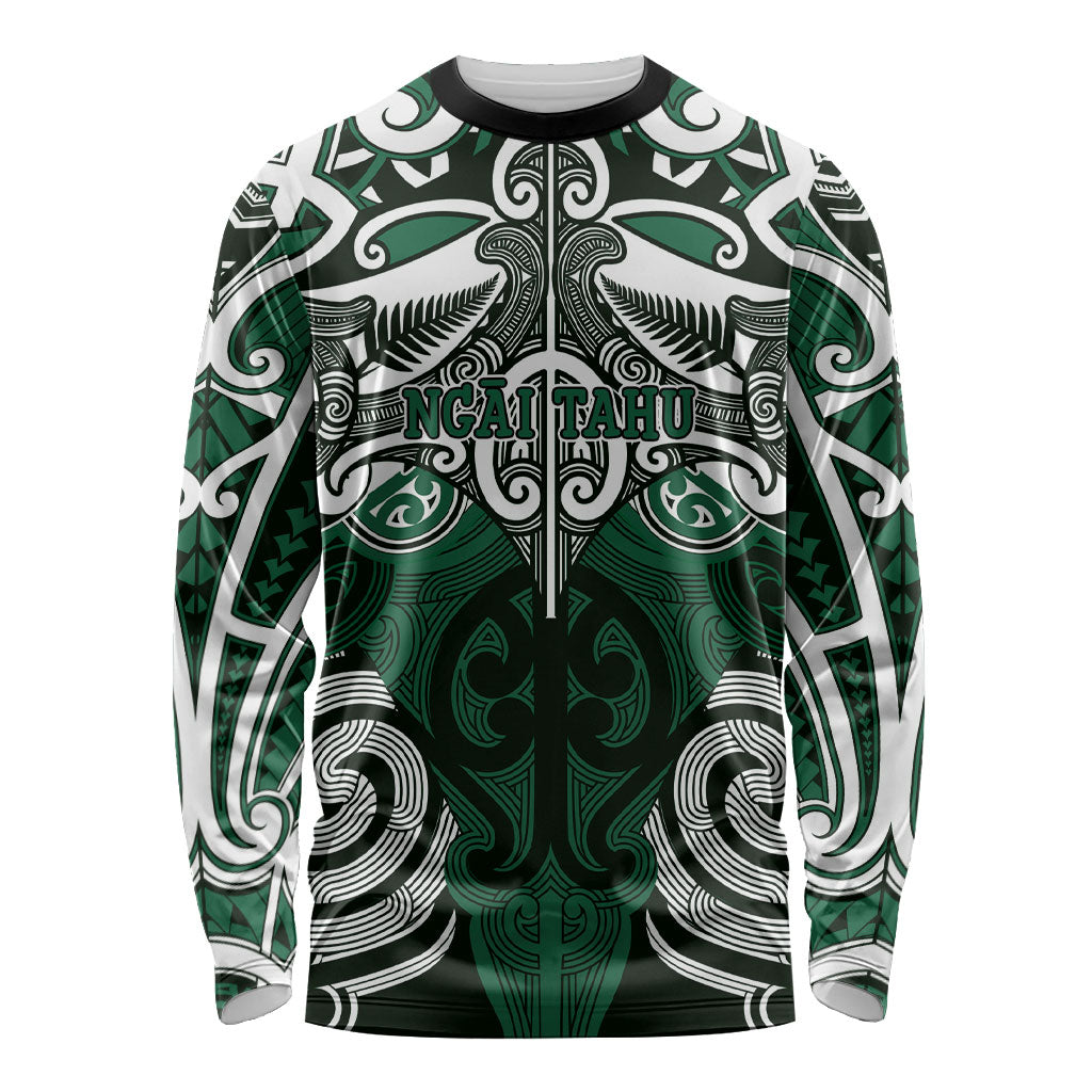 Personalised Maori Ngai Tahu Long Sleeve Shirt Silver Fern Kowhaiwhai Art