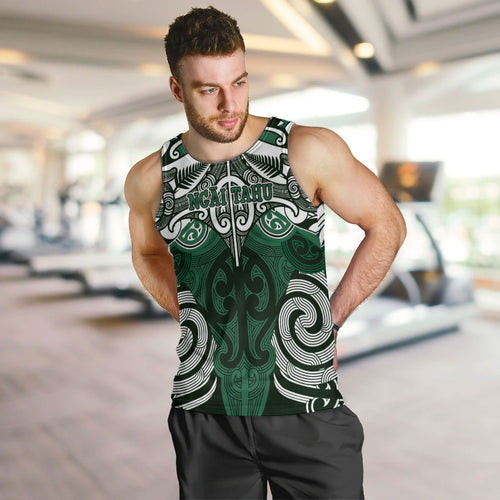 Personalised Maori Ngai Tahu Men Tank Top Silver Fern Kowhaiwhai Art