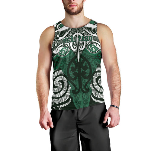 Personalised Maori Ngai Tahu Men Tank Top Silver Fern Kowhaiwhai Art