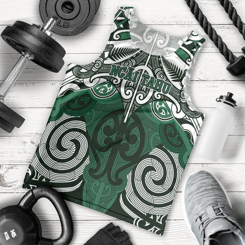 Personalised Maori Ngai Tahu Men Tank Top Silver Fern Kowhaiwhai Art