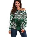 Personalised Maori Ngai Tahu Off Shoulder Sweater Silver Fern Kowhaiwhai Art