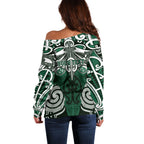 Personalised Maori Ngai Tahu Off Shoulder Sweater Silver Fern Kowhaiwhai Art