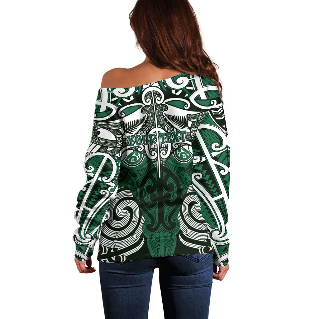 Personalised Maori Ngai Tahu Off Shoulder Sweater Silver Fern Kowhaiwhai Art