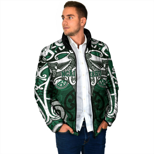 Personalised Maori Ngai Tahu Padded Jacket Silver Fern Kowhaiwhai Art