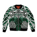 Personalised Maori Ngai Tahu Sleeve Zip Bomber Jacket Silver Fern Kowhaiwhai Art