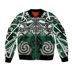 Personalised Maori Ngai Tahu Sleeve Zip Bomber Jacket Silver Fern Kowhaiwhai Art