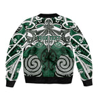 Personalised Maori Ngai Tahu Sleeve Zip Bomber Jacket Silver Fern Kowhaiwhai Art