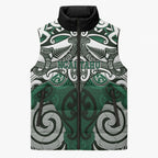 Personalised Maori Ngai Tahu Sleeveless Puffer Jacket Silver Fern Kowhaiwhai Art