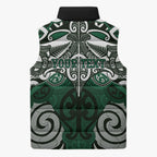 Personalised Maori Ngai Tahu Sleeveless Puffer Jacket Silver Fern Kowhaiwhai Art