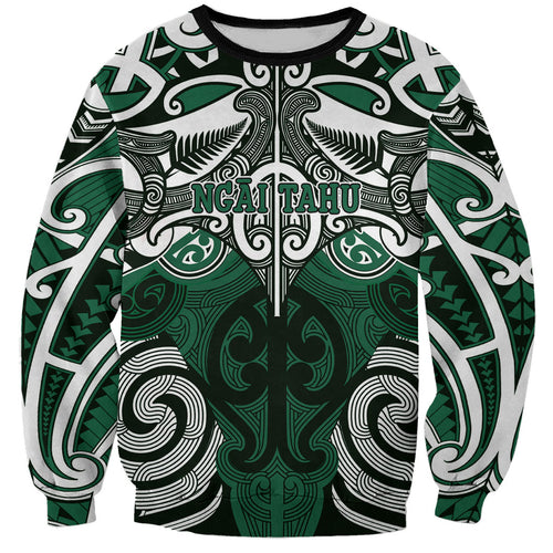 Personalised Maori Ngai Tahu Sweatshirt Silver Fern Kowhaiwhai Art