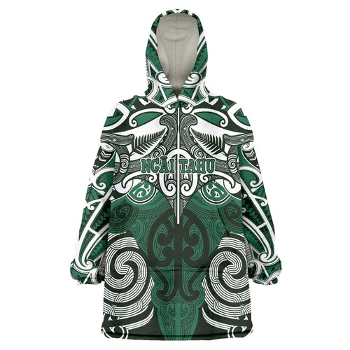 Personalised Maori Ngai Tahu Wearable Blanket Hoodie Silver Fern Kowhaiwhai Art