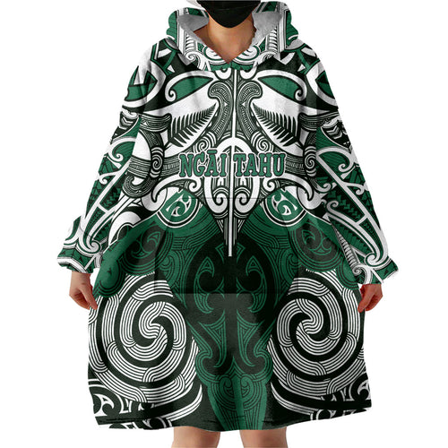 Personalised Maori Ngai Tahu Wearable Blanket Hoodie Silver Fern Kowhaiwhai Art