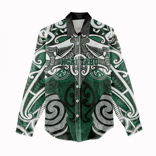 Personalised Maori Ngai Tahu Women Casual Shirt Silver Fern Kowhaiwhai Art