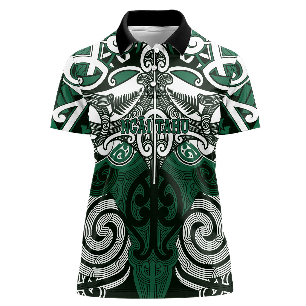 Personalised Maori Ngai Tahu Women Polo Shirt Silver Fern Kowhaiwhai Art