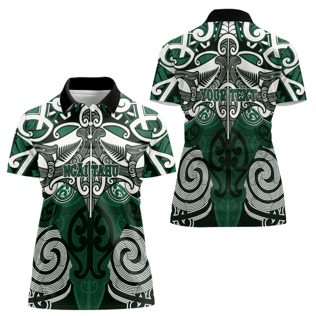Personalised Maori Ngai Tahu Women Polo Shirt Silver Fern Kowhaiwhai Art