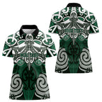 Personalised Maori Ngai Tahu Women Polo Shirt Silver Fern Kowhaiwhai Art