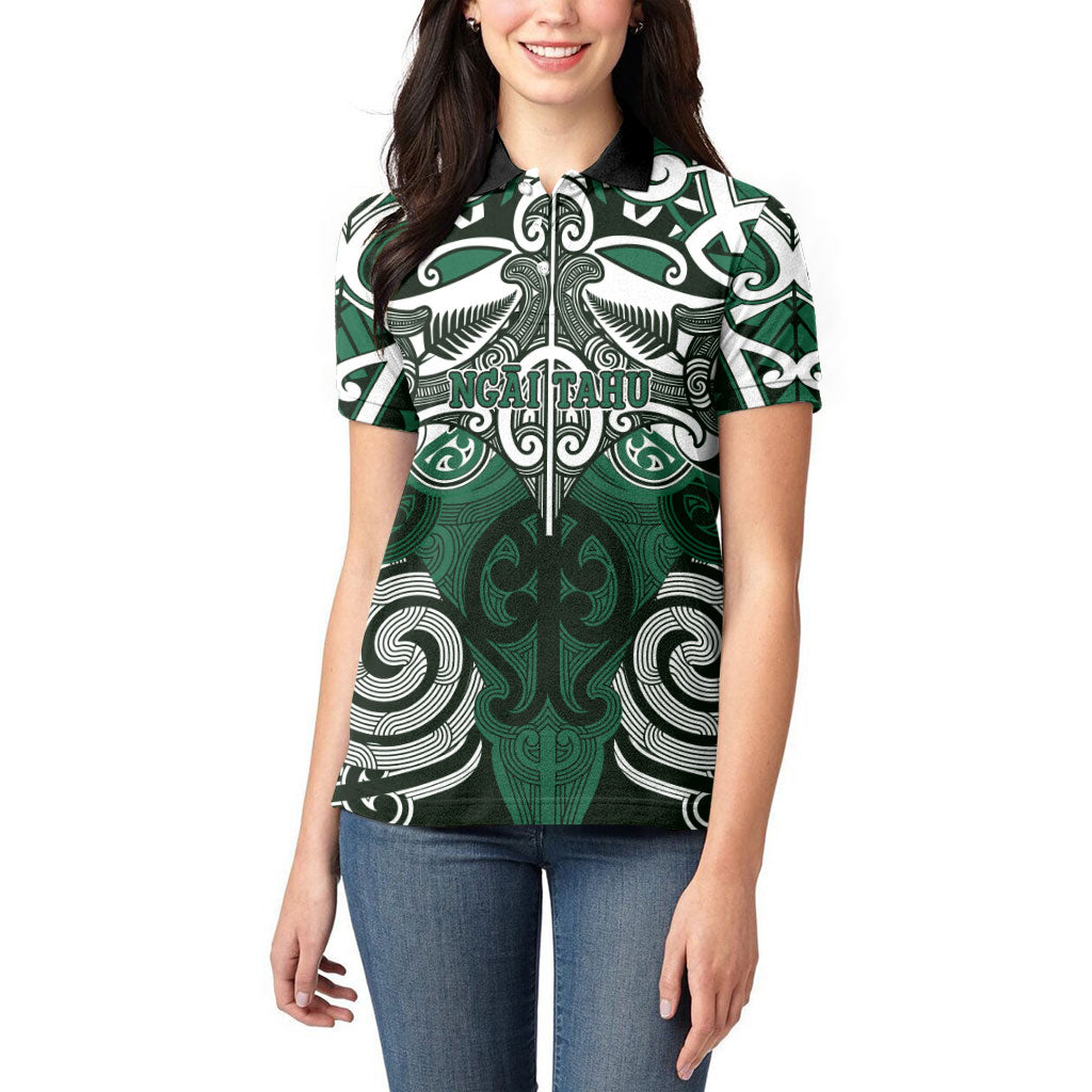 Personalised Maori Ngai Tahu Women Polo Shirt Silver Fern Kowhaiwhai Art
