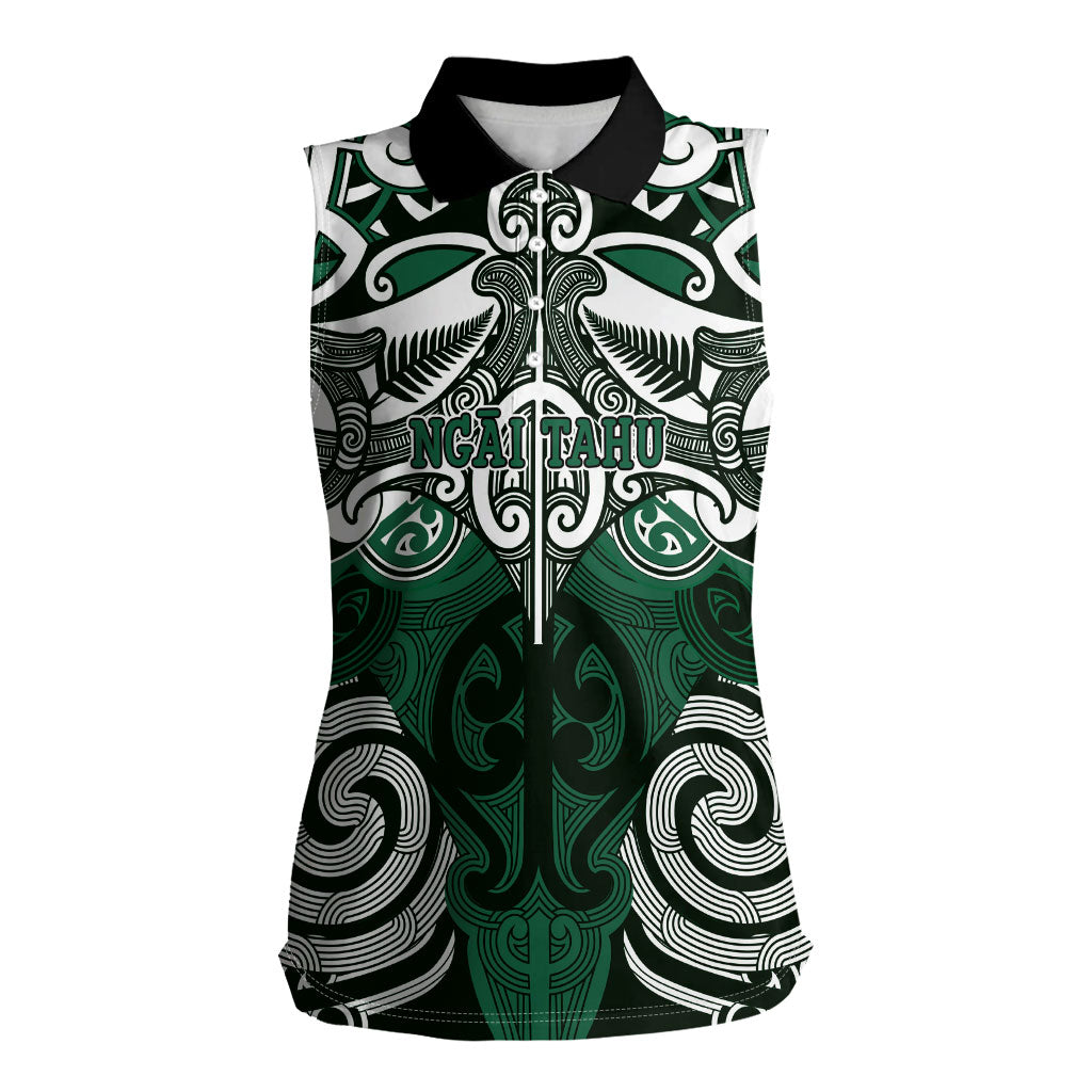 Personalised Maori Ngai Tahu Women Sleeveless Polo Shirt Silver Fern Kowhaiwhai Art