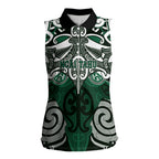 Personalised Maori Ngai Tahu Women Sleeveless Polo Shirt Silver Fern Kowhaiwhai Art