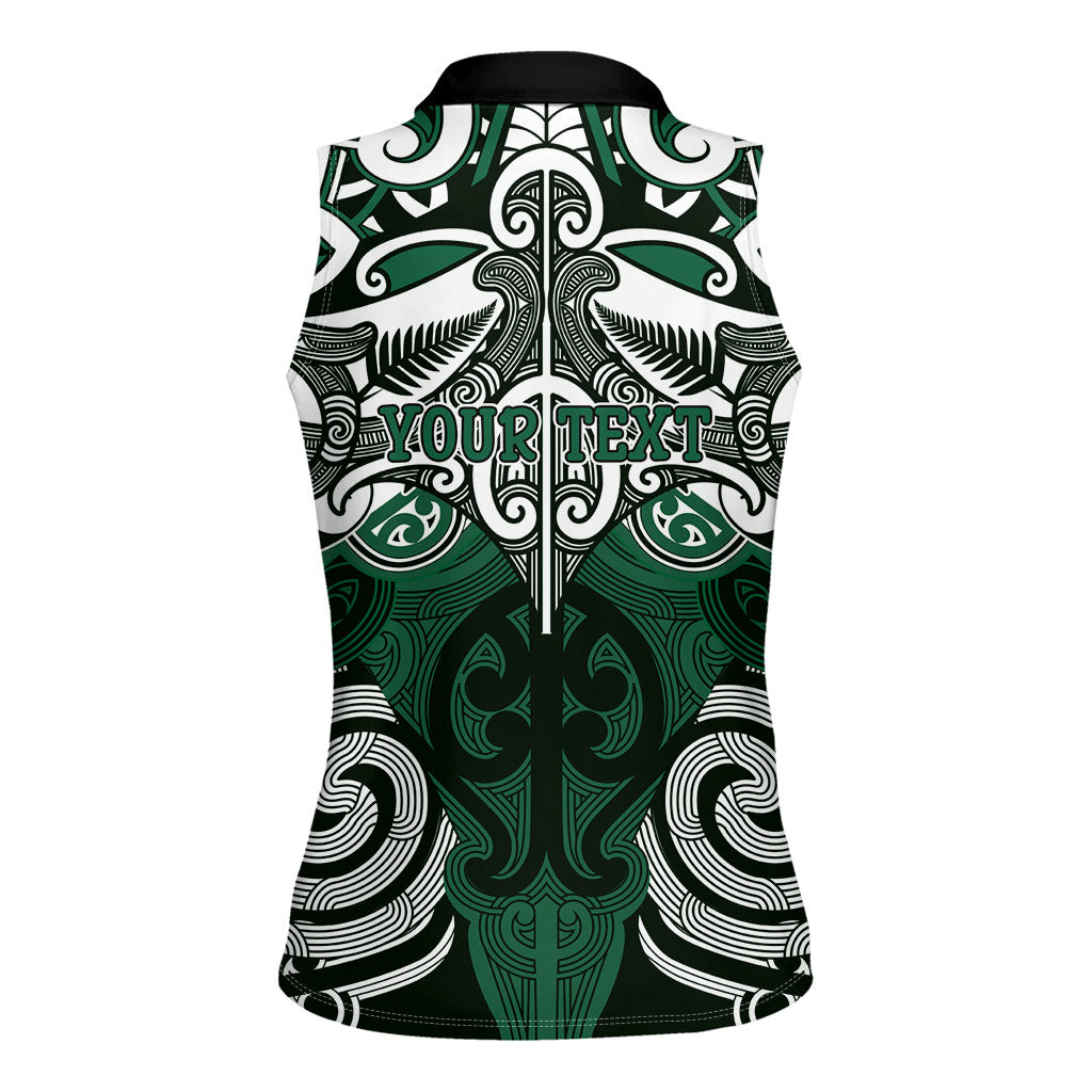 Personalised Maori Ngai Tahu Women Sleeveless Polo Shirt Silver Fern Kowhaiwhai Art