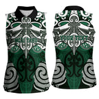 Personalised Maori Ngai Tahu Women Sleeveless Polo Shirt Silver Fern Kowhaiwhai Art