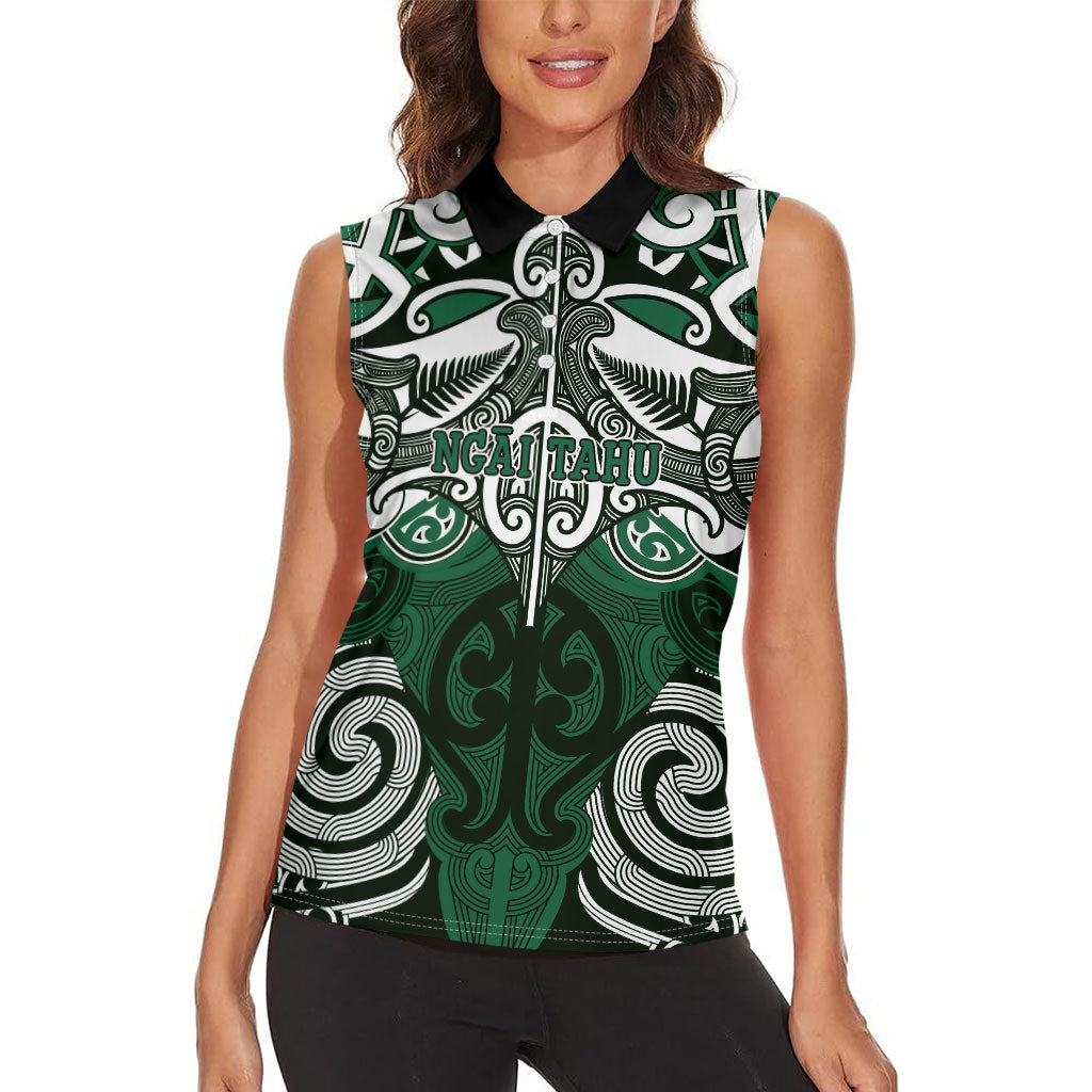 Personalised Maori Ngai Tahu Women Sleeveless Polo Shirt Silver Fern Kowhaiwhai Art