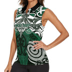 Personalised Maori Ngai Tahu Women Sleeveless Polo Shirt Silver Fern Kowhaiwhai Art