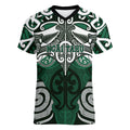 Personalised Maori Ngai Tahu Women V-Neck T-Shirt Silver Fern Kowhaiwhai Art