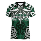 Personalised Maori Ngai Tahu Women V-Neck T-Shirt Silver Fern Kowhaiwhai Art
