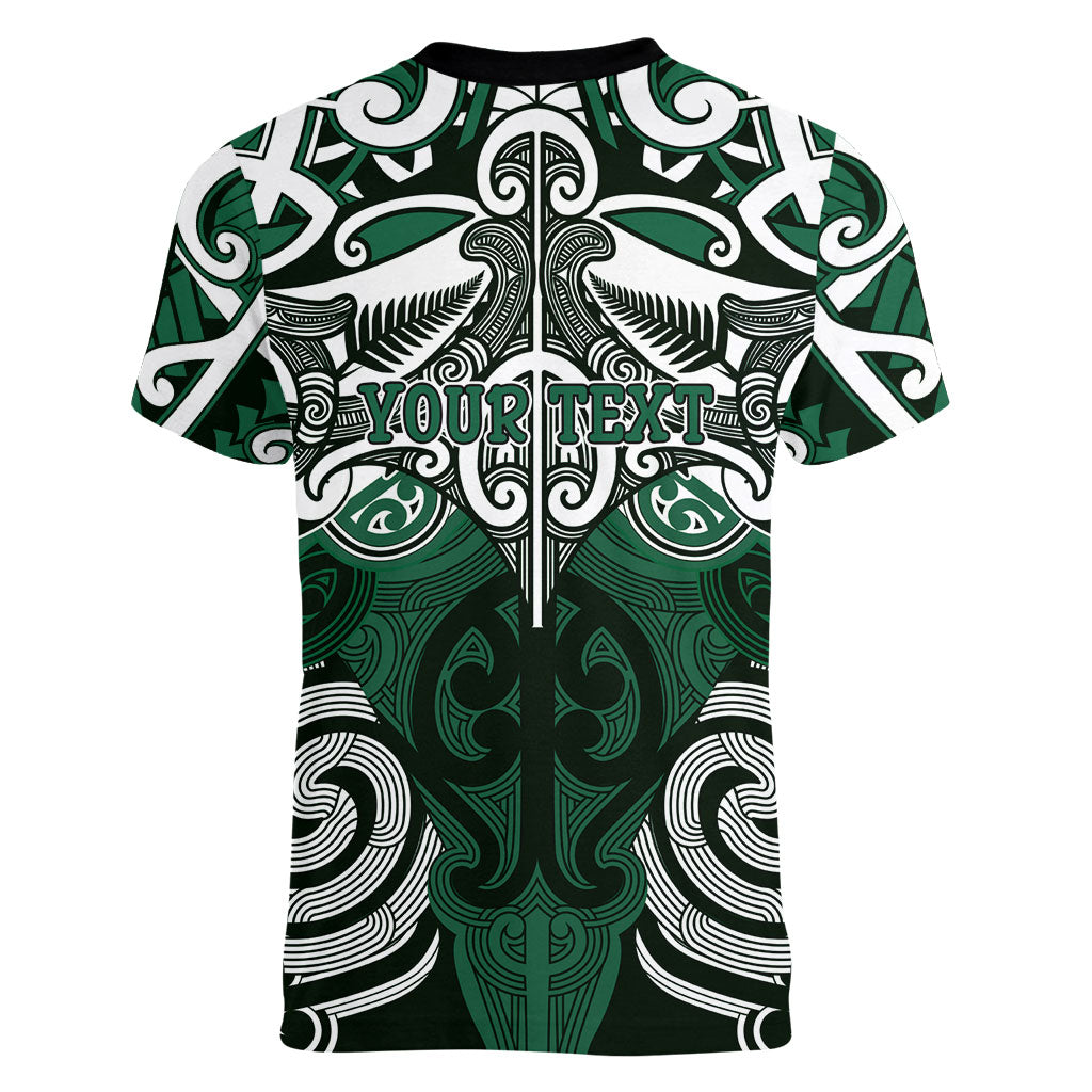 Personalised Maori Ngai Tahu Women V-Neck T-Shirt Silver Fern Kowhaiwhai Art