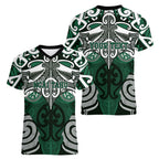 Personalised Maori Ngai Tahu Women V-Neck T-Shirt Silver Fern Kowhaiwhai Art
