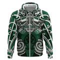 Personalised Maori Ngai Tahu Zip Hoodie Silver Fern Kowhaiwhai Art