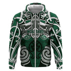Personalised Maori Ngai Tahu Zip Hoodie Silver Fern Kowhaiwhai Art