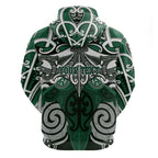 Personalised Maori Ngai Tahu Zip Hoodie Silver Fern Kowhaiwhai Art