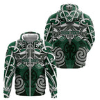 Personalised Maori Ngai Tahu Zip Hoodie Silver Fern Kowhaiwhai Art