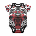 Personalised Maori Ngapuhi Baby Onesie Silver Fern Kowhaiwhai Art