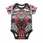 Personalised Maori Ngapuhi Baby Onesie Silver Fern Kowhaiwhai Art