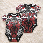Personalised Maori Ngapuhi Baby Onesie Silver Fern Kowhaiwhai Art