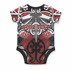 Personalised Maori Ngapuhi Baby Onesie Silver Fern Kowhaiwhai Art