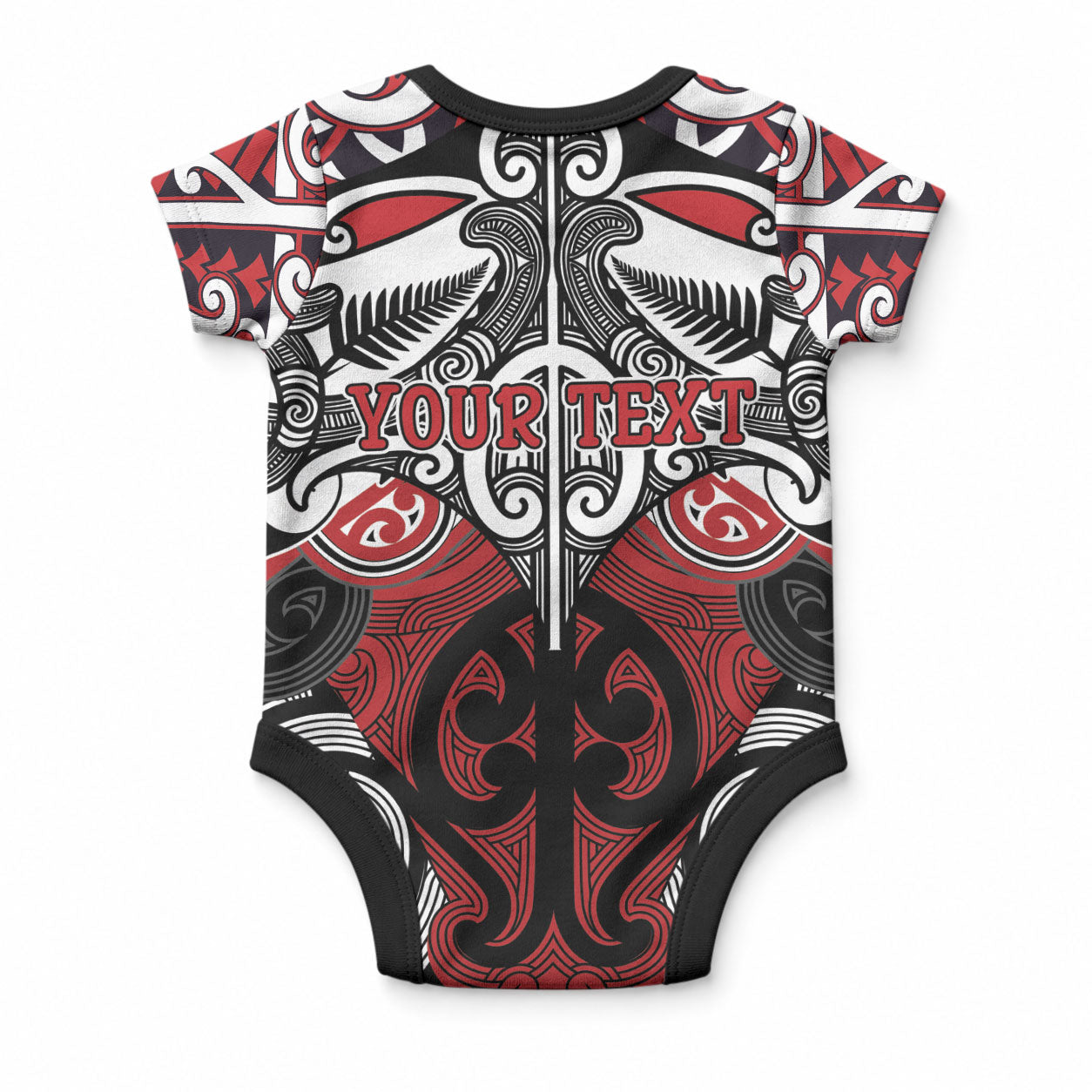 Personalised Maori Ngapuhi Baby Onesie Silver Fern Kowhaiwhai Art