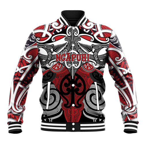 Personalised Maori Ngapuhi Baseball Jacket Silver Fern Kowhaiwhai Art