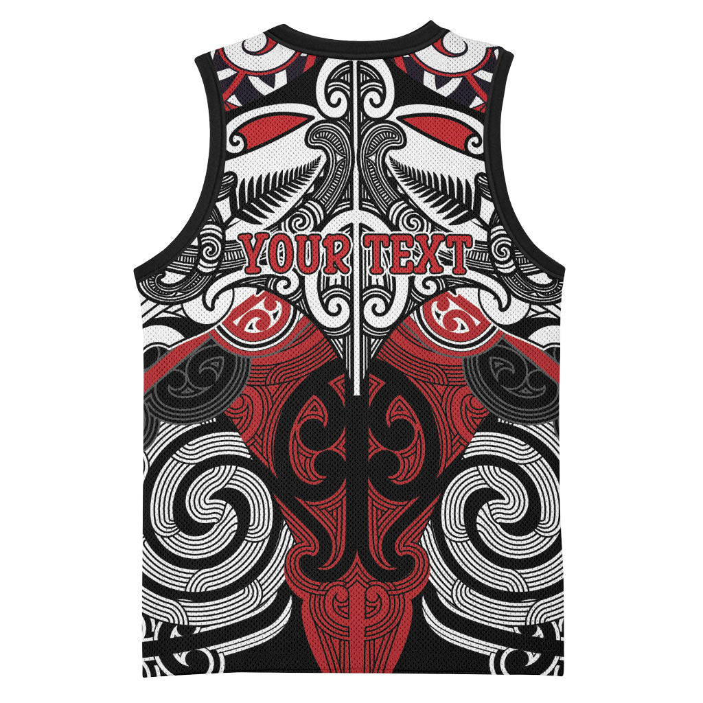 Personalised Maori Ngapuhi Basketball Jersey Silver Fern Kowhaiwhai Art