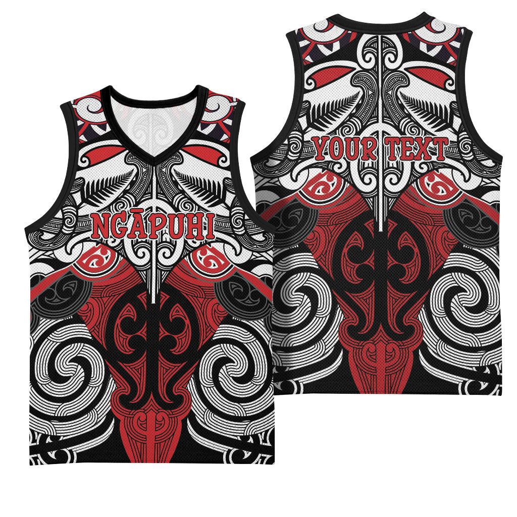 Personalised Maori Ngapuhi Basketball Jersey Silver Fern Kowhaiwhai Art
