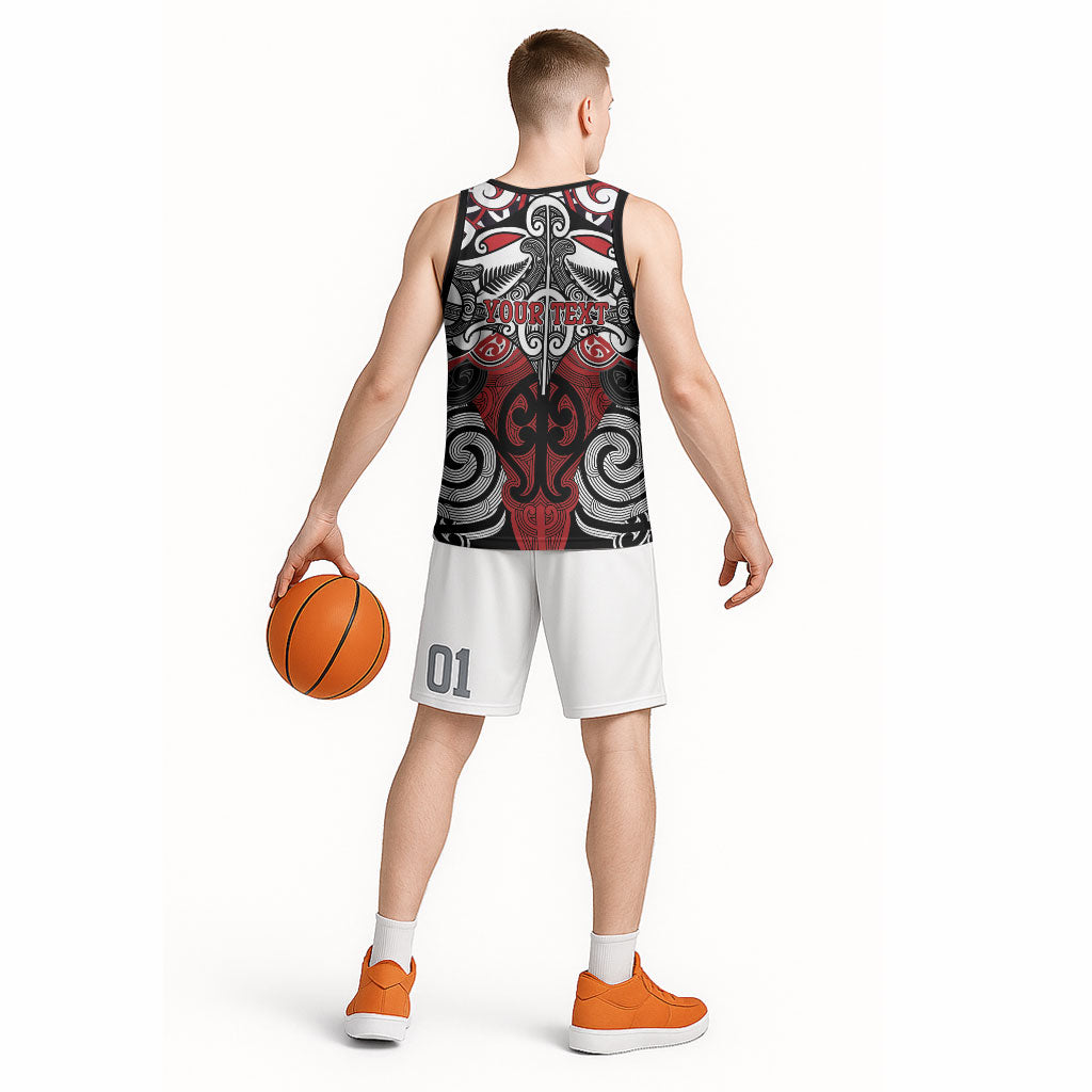 Personalised Maori Ngapuhi Basketball Jersey Silver Fern Kowhaiwhai Art