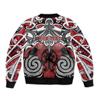 Personalised Maori Ngapuhi Bomber Jacket Silver Fern Kowhaiwhai Art