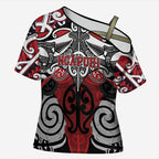 Personalised Maori Ngapuhi Cross Shoulder Shirt Silver Fern Kowhaiwhai Art